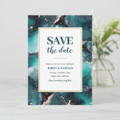 Save the Date aquamarin-grün-farbige Einladung (Stehend Vorderseite)