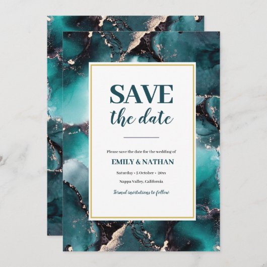 Save the Date aquamarin-grün-farbige Einladung (Vorne/Hinten)