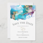 Save the Date Aquamarine Abstrakte Amethyst Gold T Einladung (Vorderseite)
