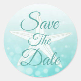 Save the Date Aquamarine Blasen StarfishWedding St Runder Aufkleber