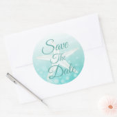 Save the Date Aquamarine Blasen StarfishWedding St Runder Aufkleber (Umschlag)