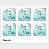 Save the Date Aquamarine Bubbles Hochzeitsticker Quadratischer Aufkleber (Blatt)
