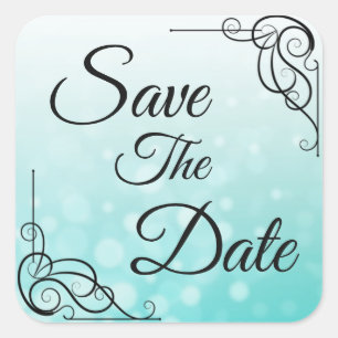 Save the Date Aquamarine Bubbles Hochzeitsticker Quadratischer Aufkleber