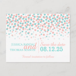 Save the Date aquamarine Korallenkonfetti Hochzeit Ankündigungspostkarte