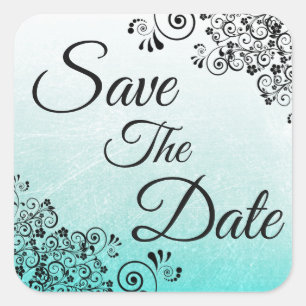 Save the Date Aquamarine texturierte Hochzeitsaufk Quadratischer Aufkleber