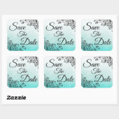 Save the Date Aquamarine texturierte Hochzeitsaufk Quadratischer Aufkleber (Blatt)