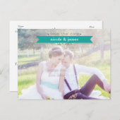 SAVE THE DATE Aquamarine Typografie Foto Postkarte (Vorne/Hinten)