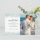 Save The Date | Aquamariner grüner Wasserfarbenstr Einladung (Stehend Vorderseite)