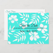 Save the Date Aquamariner Hibiskus Tropical Themed Postkarte (Vorne/Hinten)
