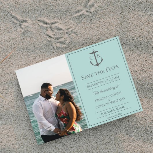 Save the Date aquamarines Nautic Monogram Foto