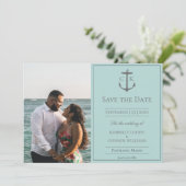 Save the Date aquamarines Nautic Monogram Foto (Stehend Vorderseite)