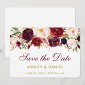 Save the Date Aquarell Floral Burgund Gold B (Vorne/Hinten)