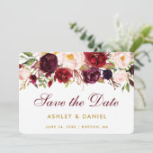 Save the Date Aquarell Floral Burgundy Gold BB (Stehend Vorderseite)