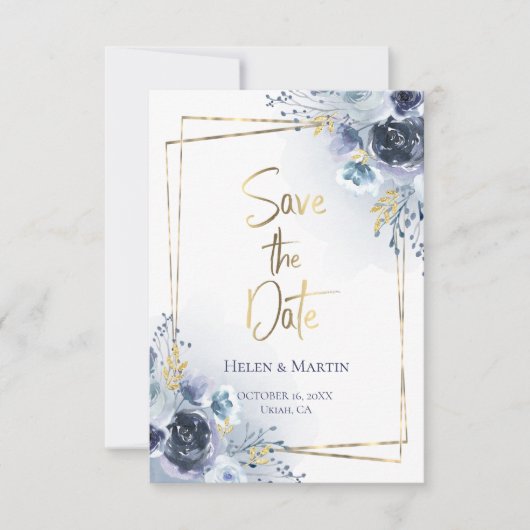 Save the Date Aquarellblaue Rose Einladung (Vorderseite)