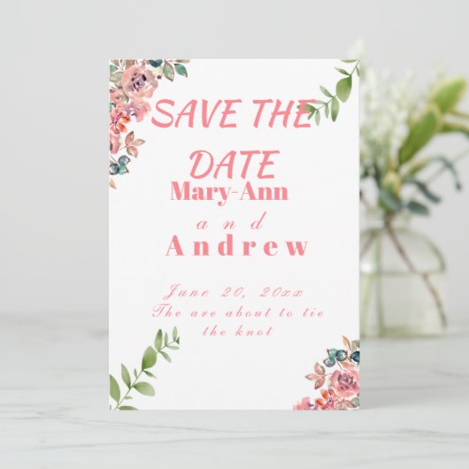 Save the Date Aquarellblume Einladung (Stehend Vorderseite)