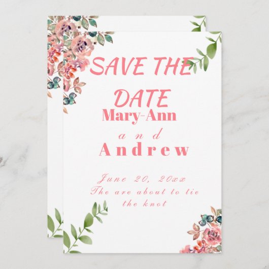 Save the Date Aquarellblume Einladung (Vorne/Hinten)