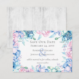 Save the Date Aquarellblume & rustikale Holzkarte Einladung