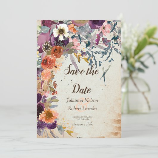 Save the Date Aquarellblumen Einladung (Stehend Vorderseite)