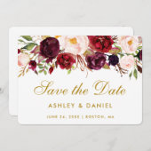Save the Date Aquarellfarben-Burgund-Gold (Vorne/Hinten)
