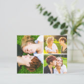 Save the Date Aquarellfarben-Wildblumen 3-Foto Postkarte (Stehend Vorderseite)