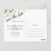 Save the Date Aquarellfarben-Wildblumen 3-Foto Postkarte (Rückseite)