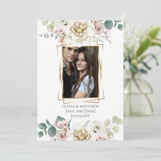 Save The Date | Aquarellfarbener Alabaster Einladung (Stehend Vorderseite)