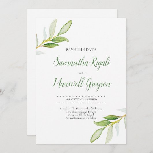 Save the Date Aquarellgrüne (Vorne/Hinten)