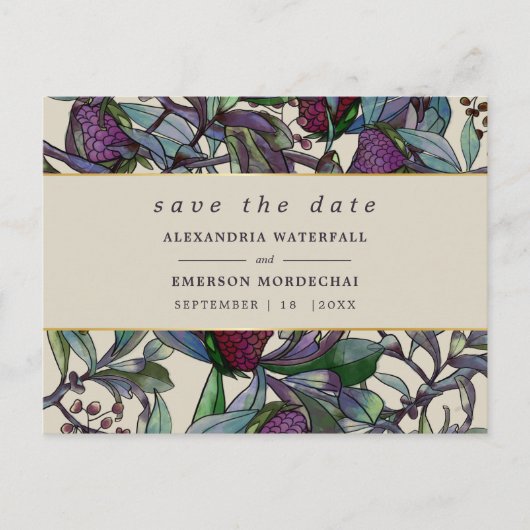 Save the Date Aquarellpflaume lila Postkarte (Vorderseite)