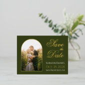 Save the Date Arch Foto Elegantes Script Green Gol Folie Einladungspostkarte (Stehend vorne)