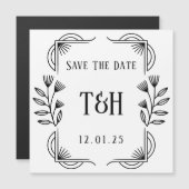 Save the Date - Art-Deco-Botanische Monogramm Magneteinladung (Vorne/Hinten)