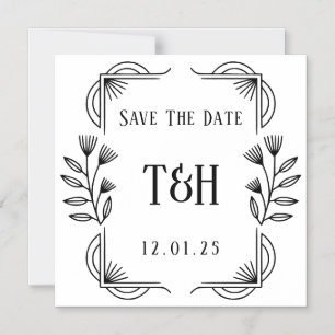 Save the Date - Art-Deco-Botanische Monogramm Magneteinladung