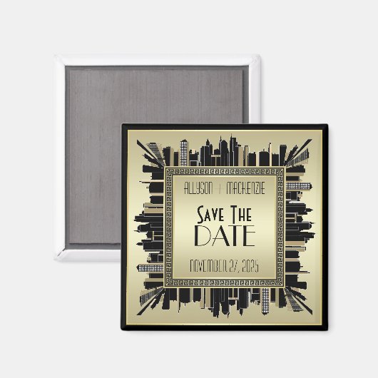 Save the Date Art Deco Champagne Gold Gatsby Glam Magnet (Vorderseite/Rückseite)