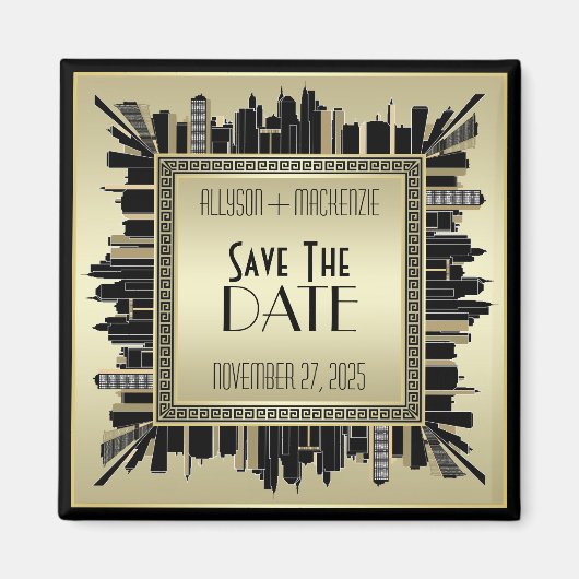 Save the Date Art Deco Champagne Gold Gatsby Glam Magnet (Vorne)