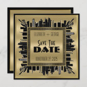 Save the Date Art Deco Gatsby Glamour Gold Black Einladung (Vorne/Hinten)