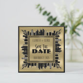 Save the Date Art Deco Gatsby Glamour Gold Black Einladung (Stehend Vorderseite)