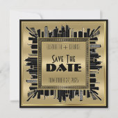 Save the Date Art Deco Gatsby Glamour Gold Black Einladung (Vorderseite)