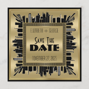 Save the Date Art Deco Gatsby Glamour Gold Black Einladung