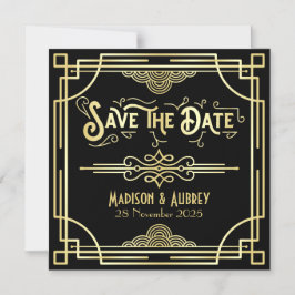 Save the Date Art Deco Gatsby Glamour Gold Black Magneteinladung