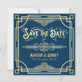 Save the Date Art Deco Gatsby Glamour Gold Blue Magneteinladung (Vorderseite)