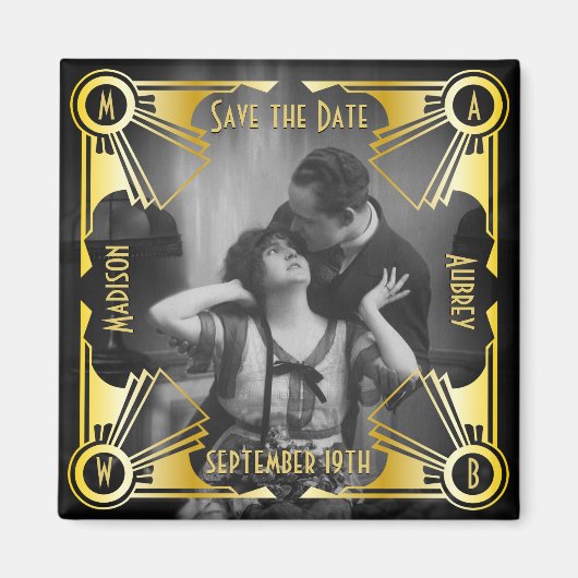 Save the Date Art Deco Wedding Gold & Black Foto Magnet (Vorne)