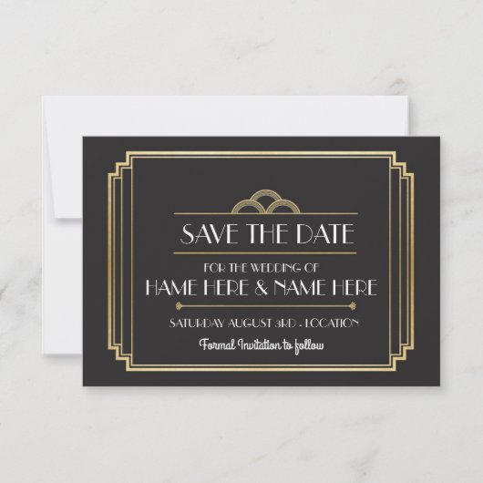 Save the Date Art Deco Wedding Party Gold Einladun (Vorderseite)