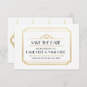 Save the Date Art Deco Wedding Party Gold Einladun (Vorne/Hinten)