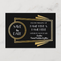Save the Date Art Deco Wedding Party Gold Einladun