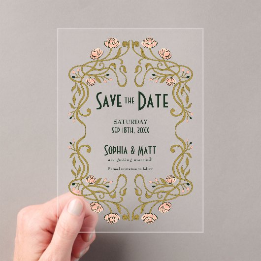 Save The Date Art Nouveau Wedding Acryleinladungen (Insitu (Handheld))