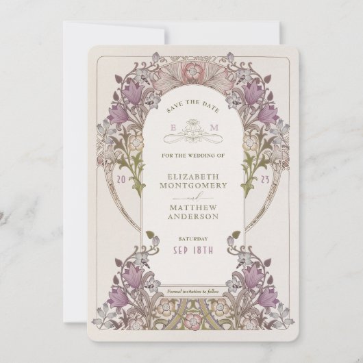 Save the Date Art Nouveau William Morris Lavender Einladung (Vorderseite)