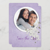 Save the Date auf lila (Vorne/Hinten)