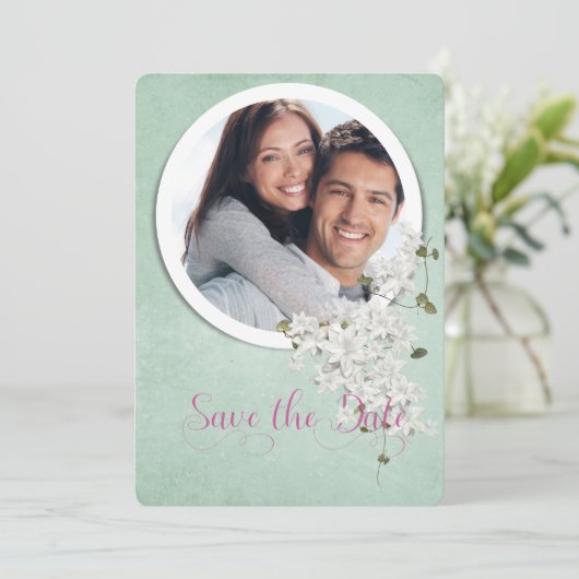 Save the Date auf weichem Grün liegender Rahmen (Stehend Vorderseite)