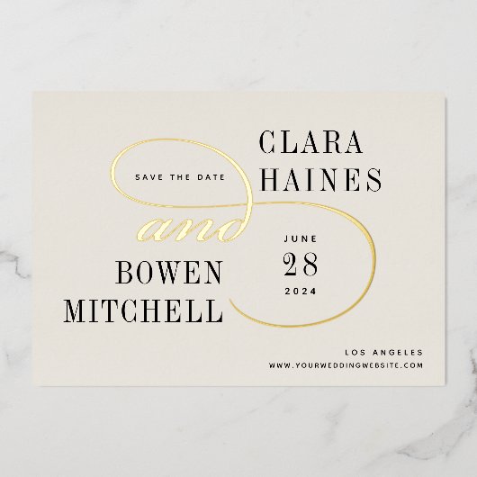 Save the Date aufgedeckte Swash-Karte Folieneinladung (Vorderseite)