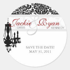 Save the Date Aufkleber Chandelier BW Damask