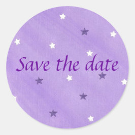 Save the Date Aufkleber, lila und weiße Sterne Runder Aufkleber